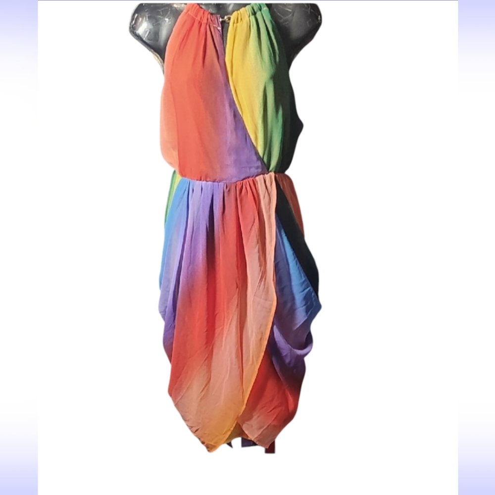 New York & Company Rainbow Halter Draped Dress